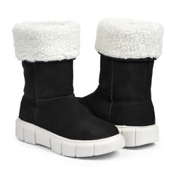 Bota Feminina de Inverno - Couro Nobuck, Com Lã E Impermeável a Neve - Aspen Preta - OSLO INVERNO | Botas forradas de inverno