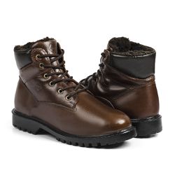 Bota Masculina de Inverno Em Couro Forrada Com Lã E Impermeável a Neve - Helsinque Marrom - OSLO INVERNO | Botas forradas de inverno