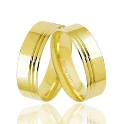 Aliança Grossa de Ouro com Frisos Ouro 18k - OV/T1... - Ouro Vale Joias