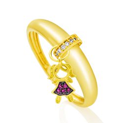 Anel com Pingente Menina em Ouro 18k - OV/7193 - Ouro Vale Joias