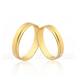 Aliança Reta com Friso em Ouro 18k - OV/1527 - Ouro Vale Joias