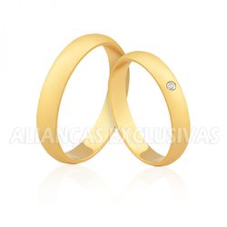 Aliança com Diamante Central em Ouro 18k - OV/338 - Ouro Vale Joias