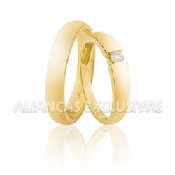 Aliança com Diamante Central em Ouro 18k - OV/352 - Ouro Vale Joias