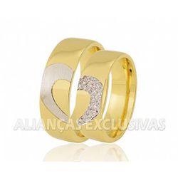 Aliança com Coração em Ouro Branco e Diamantes em ... - Ouro Vale Joias