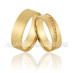 Alianças de Ouro Foscas com Diamantes - OV/924 - Ouro Vale Joias