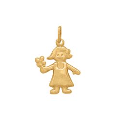 Pingente Menina com Flor em Ouro 18k - OV/P6569-12 - Ouro Vale Joias