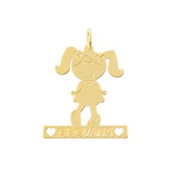 Pingente Menina Personalizado Ouro 18k - OV/P01 - Ouro Vale Joias