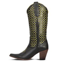 Bota Feminina Bico Fino Corte a Laser Mustang Pret... - OUTLETRURAL