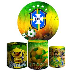 Kit Painel De Festa Copa Do Mundo Redondo + Trio De Cilindros Em Tecido - Painel de Festa Loja Oficial