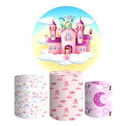 Kit Painel De Festa Princesas Redondo + Trio De Cilindros Em Tecido - Painel de Festa Loja Oficial