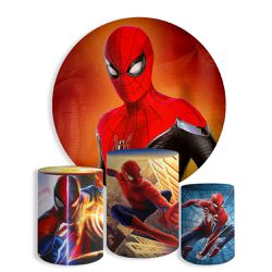 Kit Painel De Festa Homem Aranha Redondo + Trio De Cilindros Em Tecido - Painel de Festa Loja Oficial