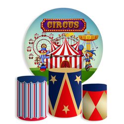 Kit Painel De Festa Circo Redondo + Trio De Cilindros Em Tecido - Painel de Festa Loja Oficial