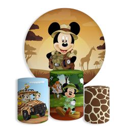 Kit Painel De Festa Mickey Redondo + Trio De Cilindros Em Tecido - Painel de Festa Loja Oficial