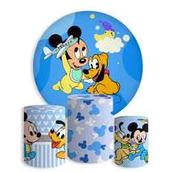 Kit Painel De Festa Mickey Redondo + Trio De Cilindros Em Tecido - Painel de Festa Loja Oficial