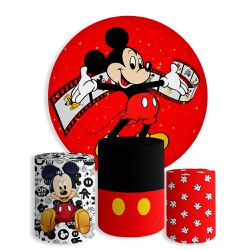 Kit Painel De Festa Mickey Redondo + Trio De Cilindros Em Tecido - Painel de Festa Loja Oficial