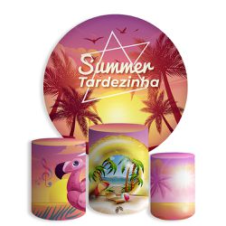 Kit Painel De Festa Tardezinha Redondo + Trio De Cilindros Em Tecido - Painel de Festa Loja Oficial