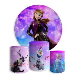 Kit Painel De Festa Frozen Redondo + Trio De Cilindros Em Tecido - Painel de Festa Loja Oficial