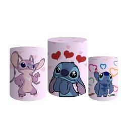 Trio De Cilindros Para Festas Stitch Alien Azul E Rosa - Painel de Festa Loja Oficial