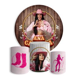 Kit Painel De Festa Cantora Ana Chapéu Boiadeira Redondo + Trio De Cilindros Em Tecido - Painel de Festa Loja Oficial