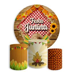 Kit Painel De Festa Junina 4 Redondo + Trio De Cilindros Em Tecido - Painel de Festa Loja Oficial