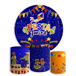 Kit Painel De Festa Junina 6 Redondo + Trio De Cilindros Em Tecido - Painel de Festa Loja Oficial