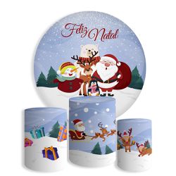 Kit Painel Festa Feliz Natal 7 Redondo + Trio De Cilindros Em Tecido - Painel de Festa Loja Oficial