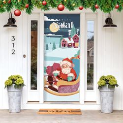 Capa De Porta Para Decoração Papai Noel Trenó Tecido Elástico 2.10x0.85m Painel de Porta - Painel de Festa Loja Oficial