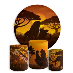 Kit Painel De Festa Rei Leão Selva + Trio De Cilindros Em Tecido Copia - Painel de Festa Loja Oficial