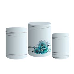 Trio De Cilindros Para Festa Jardim Floral Flores Azul - Painel de Festa Loja Oficial