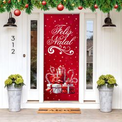 Capa De Porta Para Decoração Festa Feliz Natal Papai Noel Tecido Elástico 2.10x0.85m Painel de Porta... - Painel de Festa Loja Oficial