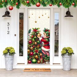Capa De Porta Para Decoração Natal Duende Tecido Elástico 2.10x0.85m Painel de Porta Copia - Painel de Festa Loja Oficial