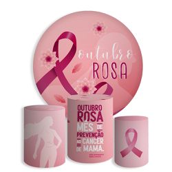 Kit Painel De Festa Outubro Rosa Redondo + Trio De Cilindros Em Tecido - Painel de Festa Loja Oficial