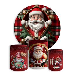 Kit Painel De Festa Feliz Natal Papai Noel + Trio De Cilindros Em Tecido - Painel de Festa Loja Oficial
