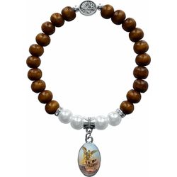 Pulseira Madeira Com Pérola São Miguel - PU.12 - Paludo Artigos Católicos