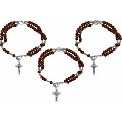 Terço Pulseira Madeira Prateado - TM.52 - Paludo Artigos Católicos