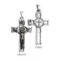Crucifixo Com Medalha São Bento Original Duas Cruzes 4,8x3 cm - CR.55 - PALUDO ARTIGOS CATÓLICOS 