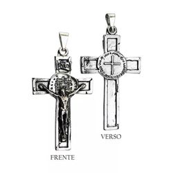 CRUCIFIXO COM MEDALHA SÃO BENTO ORIGINAL DUAS CRUZES 4,8X3 CM - CR.55 - PALUDO ARTIGOS CATÓLICOS 