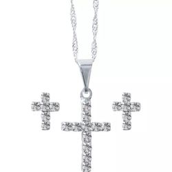 Conjunto Folheado a Prata Brinco Com Cruz Strass Mf229 - PR.71 - PALUDO ARTIGOS CATÓLICOS 