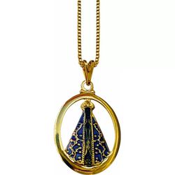 Corrente Com Pingente n Senhora Aparecida Oval Vazado f Ouro - FO.169 - Paludo Artigos Católicos