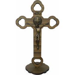 Crucifixo Mdf de Mesa Com Cristo em Metal 25cm - CR.74 - PALUDO ARTIGOS CATÓLICOS 