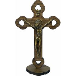 Crucifixo Mdf de Mesa Com Cristo em Metal 15cm - CR.73 - PALUDO ARTIGOS CATÓLICOS 