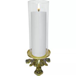 KIT CASTIÇAL CANDELABRO BAIXO 7x13 OURO VELHO COM DONZELA 24X9CM (VELA NÃO INCLUSA) - KI.03 - PALUDO ARTIGOS CATÓLICOS 