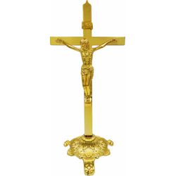 Crucifixo Metal Dourado Com Base 26,5cm - CR.84 - PALUDO ARTIGOS CATÓLICOS 