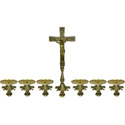 Conjunto Crucifixo Metal De Altar 50cm e 6 Castiçal 7x13cm - KI.43 - Paludo Artigos Católicos