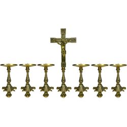 Conjunto Crucifixo Metal de Altar 50cm E 6 Castiçal 21cm - KI.42 - PALUDO ARTIGOS CATÓLICOS 