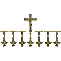 Conjunto Crucifixo Metal De Altar 50cm e 6 Castiçal 21cm - KI.42 - Paludo Artigos Católicos