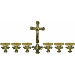 Conjunto Crucifixo Metal de Altar 30 cm E 6 Castiçal Baixo - KI.46 - PALUDO ARTIGOS CATÓLICOS 