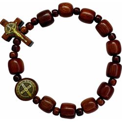 Pulseira Madeira Cruz e Medalha São Bento - PU.39 - Paludo Artigos Católicos