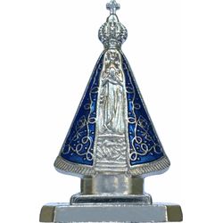 Imagem Nossa Senhora Aparecida Prateada Com Azul Metal 5,5cm Com Adesivo - IM.08 - Paludo Artigos Católicos