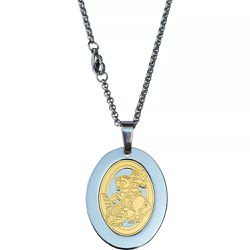 Cordão Colar Gargantilha Aço Inox Com Medalha Oval São Jorge - CT.55 - Paludo Artigos Católicos